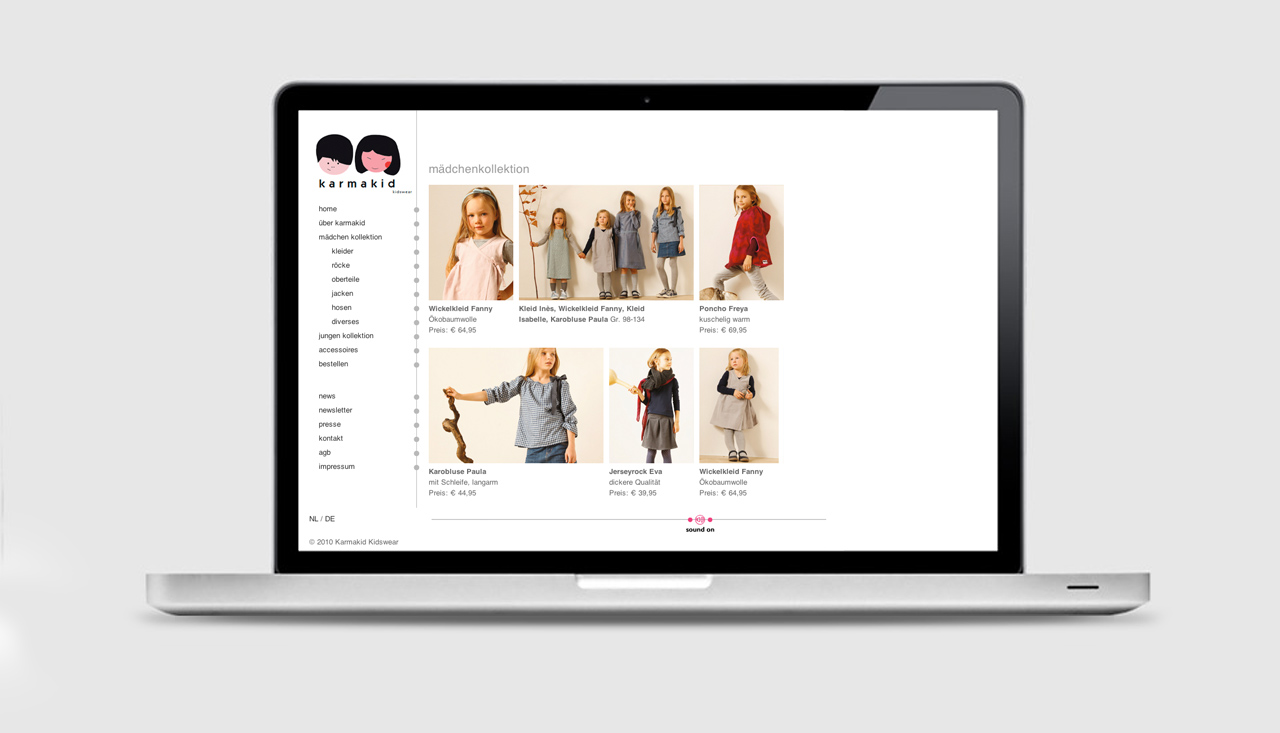 karmakid -kidswear / Webauftritt mit Warenkorb
